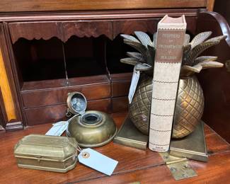 Brass Pineapple Book Ends, Antique Ink Wells, Vintage & Antique Books 