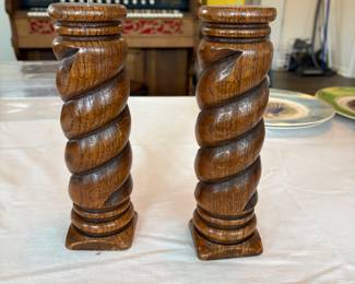 Turned wood Barley Twist Candlesticks