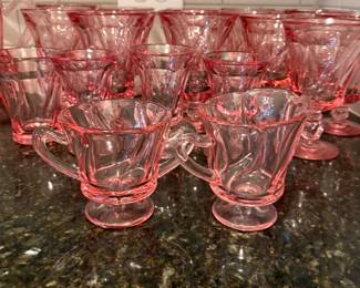 Fostoria Jamestown Pink Swirl Creamer and Sugar Bowl Goblets