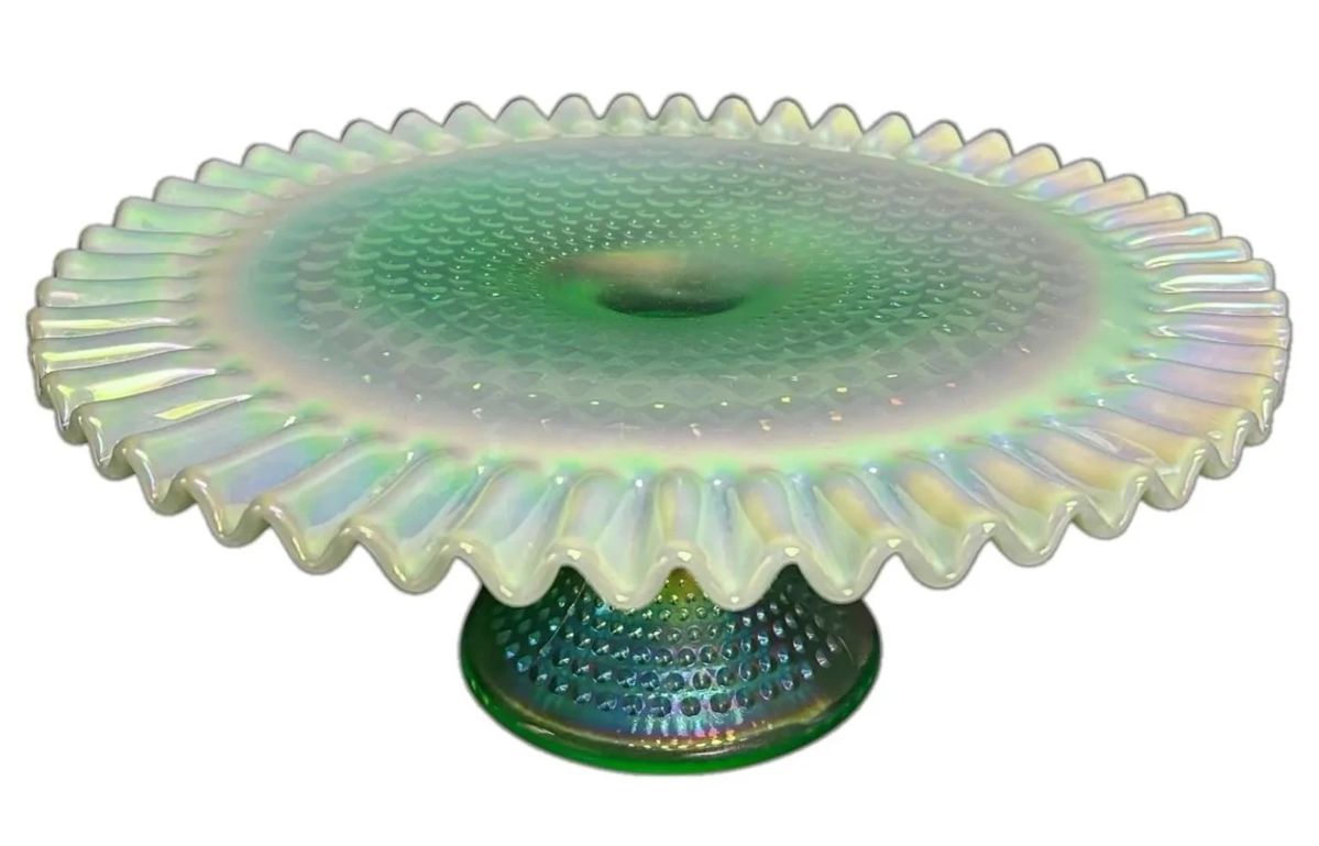 Fenton Green Opalescent 13 Round Cake Stand