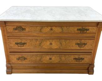 Marble Top Burlwood Dresser w Dovetail Joints