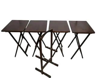 Four Dark Brown TV Trays Stand