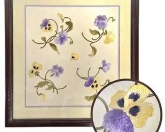 Antique Embroidered Pansy Flowers