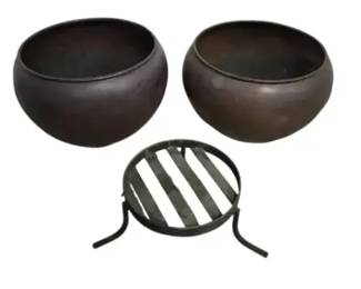 Two Large Metal Flower Pots w Stand