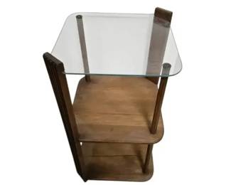 Wood Glass Square Side Table