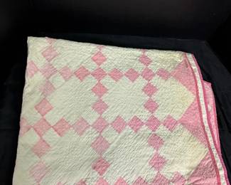Pink White Hand Stitched Quilt