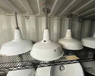 5020 3 Vintage Porcelain Industrial Light Fixtures