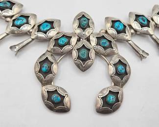 912 Sterling Silver Navajo Squash Blossom Necklace