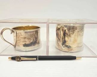 1908 2 Vintage Silver Plated Cups Pen