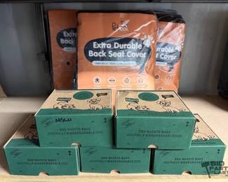 5524 5 Boxes of Dog Waste Bags and 3 Back Seat Covers