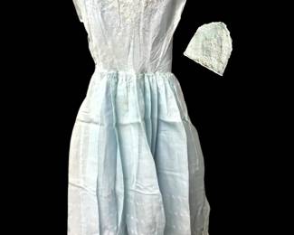 Vintage Light Blue Eyelet Lace, Cap Sleeved Fit Dress