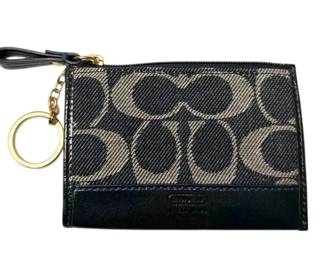 Coach Navy Blue Monogram Keychain Wallet w COA
