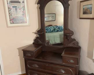 Antique Wooden Dresser with Mirror