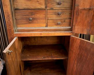 Drawers and shelves.