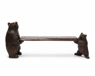 5' Long Chainsaw Carved Mama and Cub Bear Bench