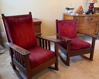 	#23	Antique Mission Style His and Hers Rocking Chair Set	 $225.00 				