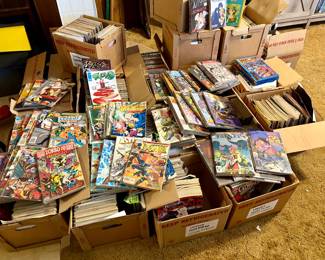 Large Comic Book Collection from the 1980s thru 2000s direct from the distributor. Never touched! Guessing 20,000 + comics plus posters, promos, price guides, comic cards, books, graphic novels, Manga, figures, pins