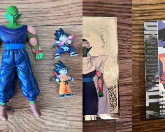 Dragon Ball Z Piccolo Action Figure and 2 Dragon Ball Z mini figures, Dragon Ball Z " Frieza" Gold Foil Card 1998,  double sided