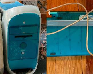 Vintage Apple iMac G3 computer, tower and keyboard