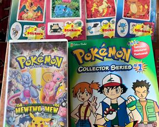 Pokemon VHS, Pokemon Stickers (sealed), Golden Book Pokemon ( two pages used)