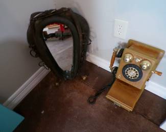 Antique Horse Collar and Reproduction Crank Wall Phone