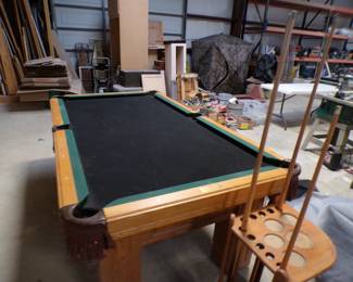 Nice Pool Table and Pool Cue Stand With Pool Cues