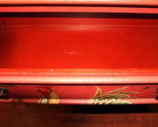 Red Chinoiserie-Style Hand Painted Chest of Drawers