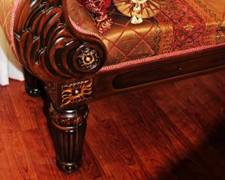 Carved Mahogany Fainting Couch w/Upholstery Fabric