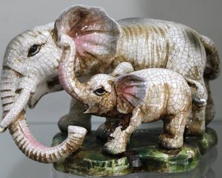 Porcelain Mother and Baby Elephant Figurine