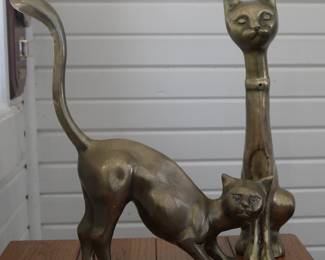 Signed Mid Century Brass Cat Figurine's.   Atomic