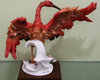 Scarlet Ibis Bird Sculpture Signed