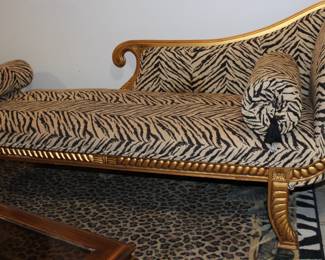 Baroque-Style Chaise Lounge W/ Gold-Gilded Frame