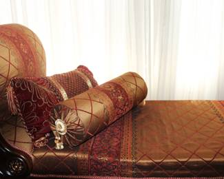 Carved Mahogany Fainting Couch w/Upholstery Fabric