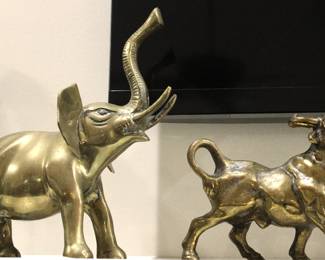 Vintage Brass Elephant and Vintage Brass Bull