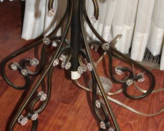 Tall Ornate Candelabra Floor Lamp W/ Amber Crystals and Steele Base