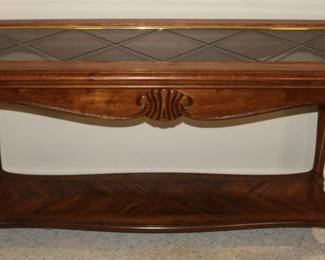 Bassett Sofa/Console Table Walnut W/ Glass Top
