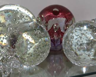 Vintage Large Clear Glass Paperweight, Sphere, with Interior Small and Large Bubbles, Minimalist Decor