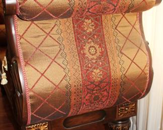 Carved Mahogany Fainting Couch w/Upholstery Fabric