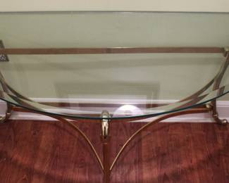 Mid-Century Brass and Glass Top Hall Console W/ Swan Head Motif