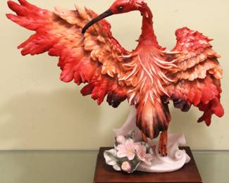 Scarlet Ibis Bird Sculpture Signed