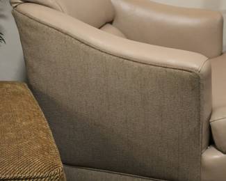 Tan Leather Recliner W/Upholstered Fabric