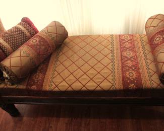 Carved Mahogany Fainting Couch w/Upholstery Fabric