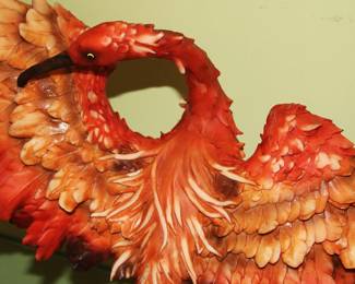 Scarlet Ibis Bird Sculpture Signed