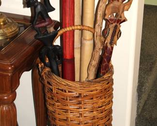 Carved Walking Sticks/Large Musical Flutes