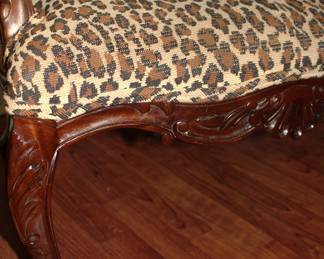 Queen Anne Accent Armchair W/ Leopard Print and Carved Wood