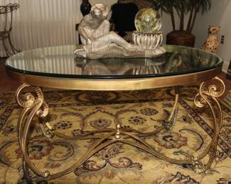 Hollywood Regency Solid Brass Cocktail Table, Coffee Table