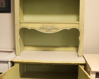 Country French Style Cabinet and Bookcase W/ Distressed Yellow Finish