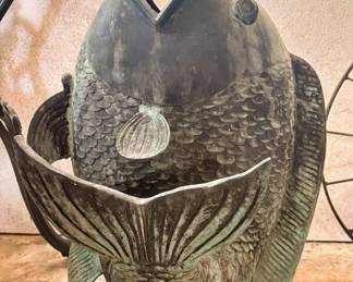 Large Bronze Koi Stature with Patina Finish 