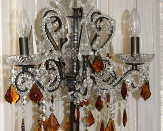 Tall Ornate Candelabra Floor Lamp W/ Amber Crystals