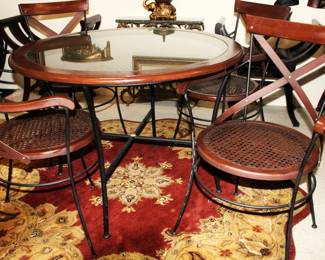Round Dining Set Wrought Iron Frame and Woven Seats